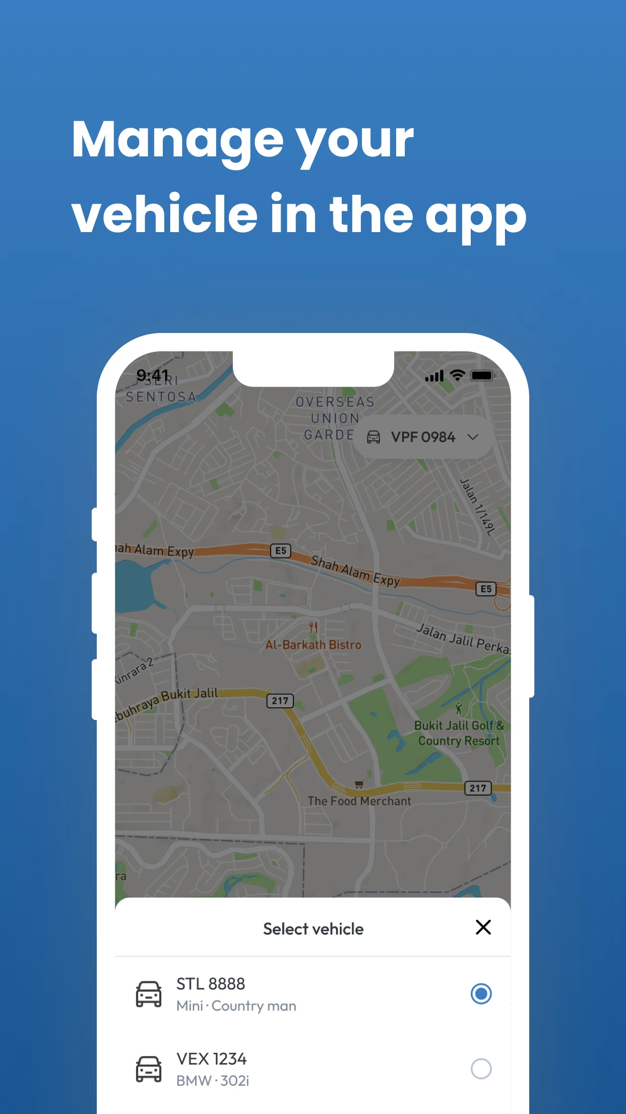 DDDrive 客户端应用——车辆选择列表，按车牌与车型列出客户自己登记的车，因为代驾开的是客户本人的车。